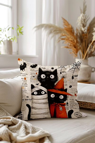 Filamente Çift Taraflı Dijital Baskı Kırlent Kılıfı - Sonbahar / Autumn / Halloween Seri