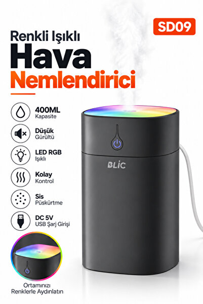 Blic SD09 400 ml Ultrasonik Hava Nemlendirici Siyah – RGB LED Işıklı, USB 5V,...