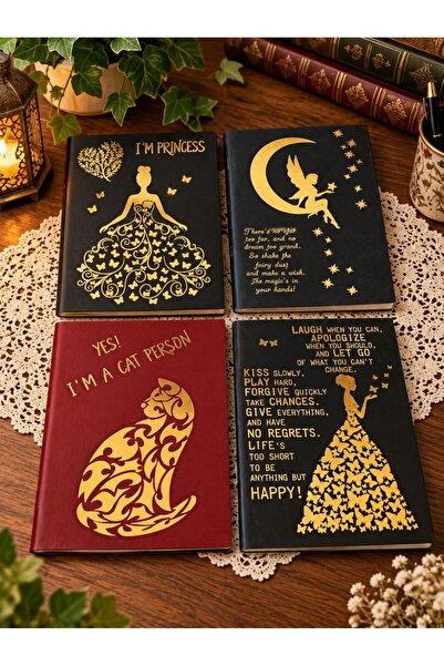Hureggo Gilding Printed Design A5 Cardboard Cover Unlined Plain Notebook Set ...