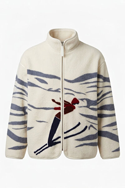 MAGARDE PREMİUM DESENLİ FERMUARLI POLAR HIRKA- GRİ