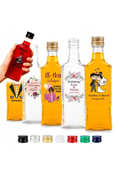SuperButelki Set 50 bucati - sticla MOSCVA 250 ml pentru nunta cu imprimeu + ...