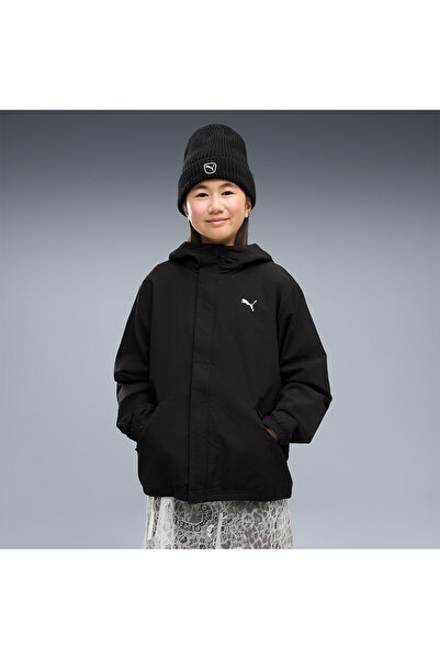 Puma Fleece Lined Çocuk Siyah Kapüşonlu Mont