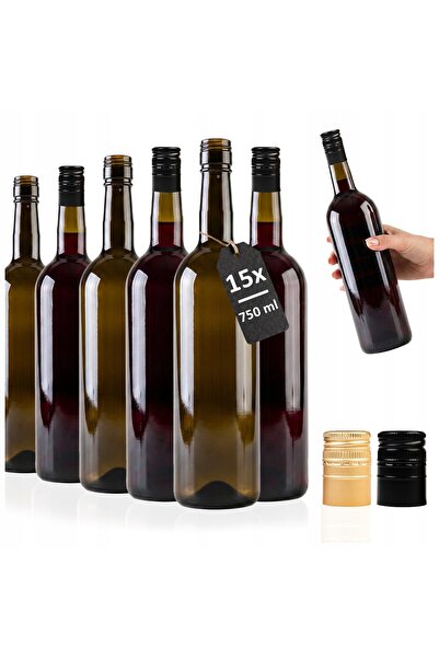 SuperButelki Set 15 Sticle De Vin, Bordeaux, 750 ml, Pentru Capac Filetat, Tr...