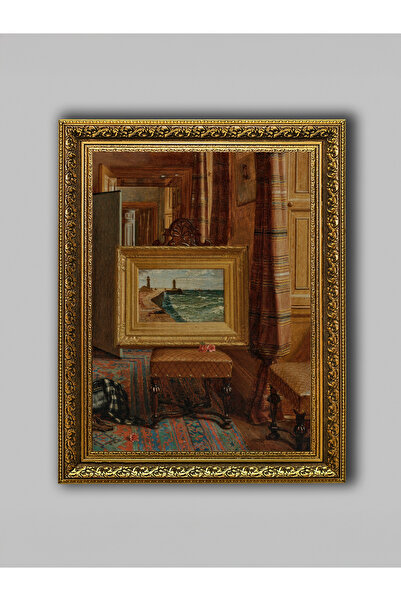 WoodyArts Pictură pe Scaun cu Ramă Antică Aurie, Pictură Decorativă de Perete...