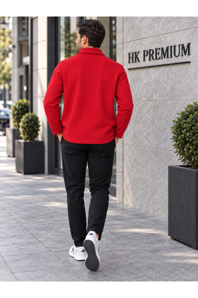 HK Premium Tekstil Erkek Gri Double Face Pike Gömlek Ceket – Regular Fit, Çıt...
