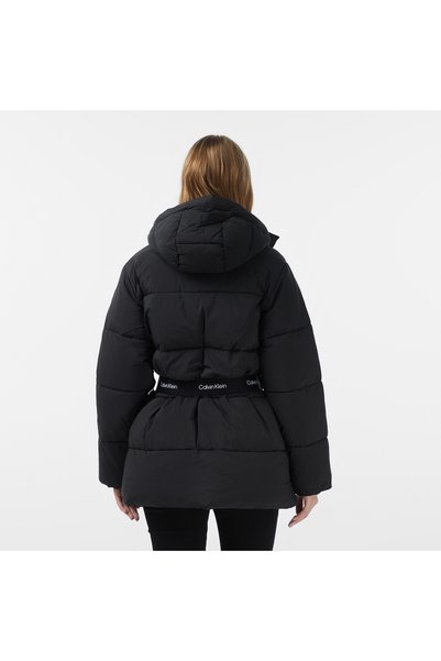 Calvin Klein Belted Midweight Puffer Kadın Siyah Mont