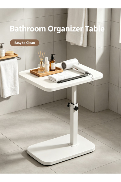 Generic White Rolling Side Table, Height Adjustable Tilting Double Desktop La...