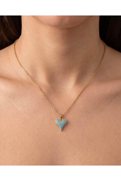Portakal Esintisi Alize Turquoise Stone Heart Motif Steel Necklace