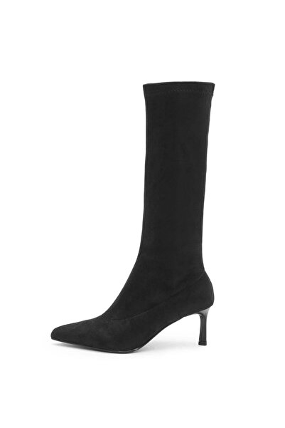 Mio Gusto Claire Black Suede Stretch Thin Heeled Women's Boots