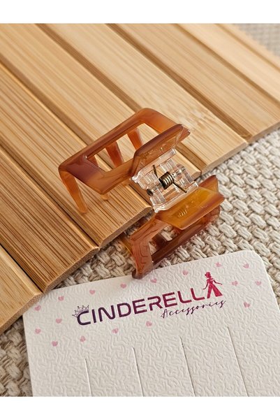 Cinderella Taba Amber Texture Mini Square Acetate Hair Clip 3.5cm - Stylish Gift for Daily Use, Bone-Tight Hair Clip