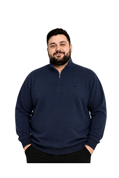 BattalModa Hanorac pentru bărbați, mărime mare, Melange, bleumarin, cu guler ...