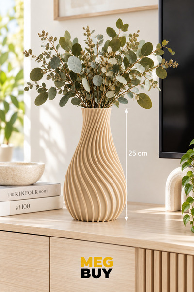 MEGBUY Dekoratif Spiral Vazo 25 cm Bej – Modern Salon ve TV Ünitesi Vazosu