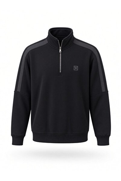 Oksit W Three Thread Cotton Men's Half Zipper Striped Detailed Sweatshirt