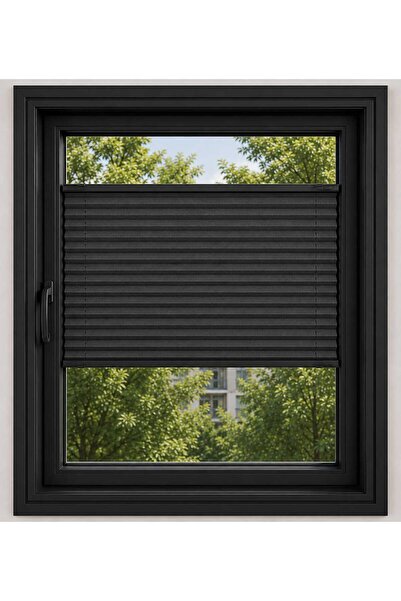 sineklikstore Antrasit Plise Katlanır Cam Balkon Perdesi - Ofis Perdesi - Mut...