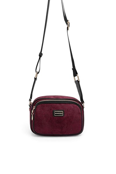 Silver Polo Burgundy - Black Suede Women's Crossbody Bag Sp1111