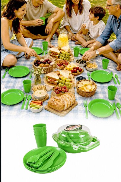 omilife 32 Parça Piknik Seti Tabak Bardak Çatal Kaşık Bıçak Kamp Mutfak Seti