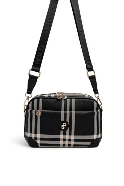 Silver Polo Black - Black Striped Plaid Women's Crossbody Bag Sp1094
