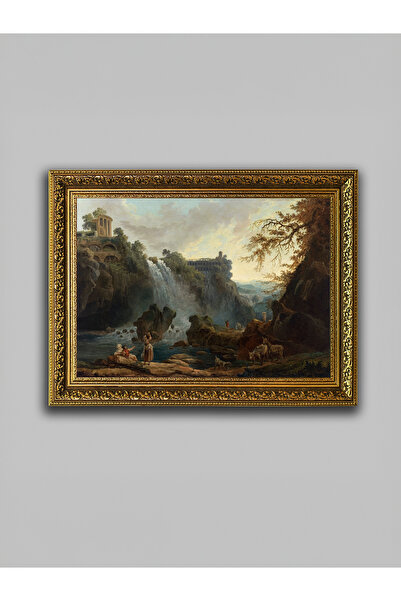 WoodyArts Köpüren Şelale Altın Eskitme Çerçeveli Dekoratif Salon Duvar Tablos...