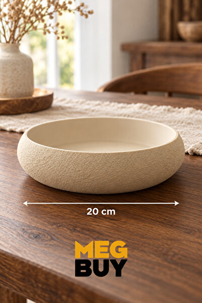 Yuvarlak Dekoratif Tabak 20 cm Bej – Modern Masa Üstü ve Salon Dekoru