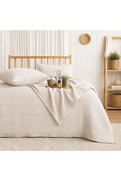 Şaheser Muslin duvet cover set 240x260 cm with 2 pillowcases, Sortie Cream, S...