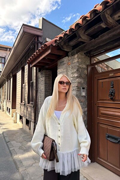 lizge giyim Tulle Garnished Oversize Cardigan