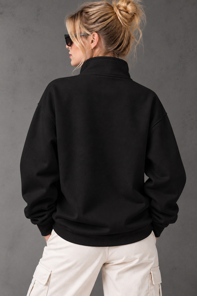 Jooy Mood Baskılı Dik Yaka Yarım Fermuarlı Kadın Sweatshirt