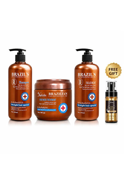 BRAZIL'S Kit Profesional Keratină Braziliană – 3 x 500 ml + Serum 60 ml Cadou