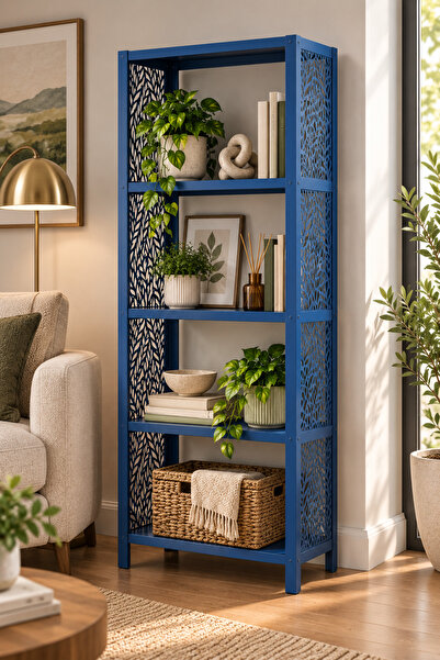 the refined Yaprak Desenli Metal Kitaplık 180x70x25 cm Modern Dekoratif Raf Ü...