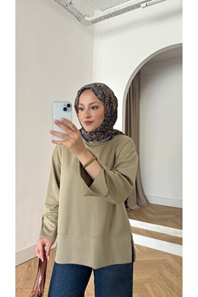 QUWİQ Kadın Kolları ve Eteği Yırtmaç Detaylı Tesettür Tunik