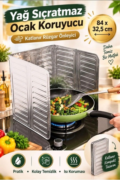 MİMOZA PARK Alüminyum Folyo Yağ Sıçratmaz Ocak Koruyucu Katlanır Rüzgar Önley...