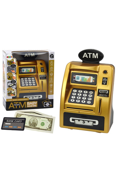 LEAN Pușculiță ATM pentru copii, pentru a învăța să economisească, auriu negru
