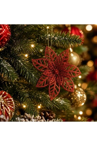 idei Christmas accessory, decorative flower-shaped pendants 13cm set of 2 pie...