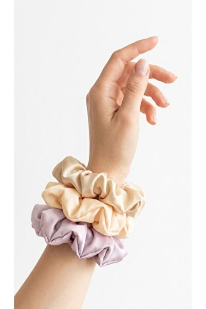 Alma Set de 3 scrunchie-uri din mătase satinată, lucrate manual - Piersică, R...