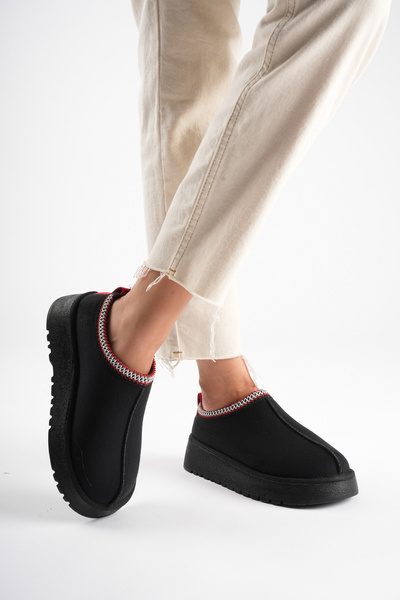 marceline Women's Black Suede Fur Lined Orthopedic Daily Thick Soled Winter House Slippers
