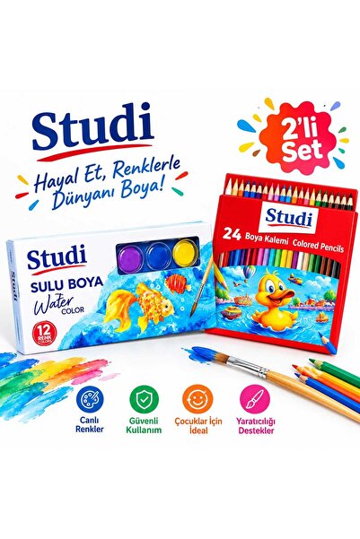 Studi Boya Kalemi(kuru kalem)ve Sulu Boya 2'li Set