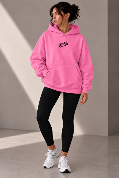 Kadın 3 İplik Baskılı Oversize Hoodie – Kapüşonlu Kanguru Cepli Sweatshirt