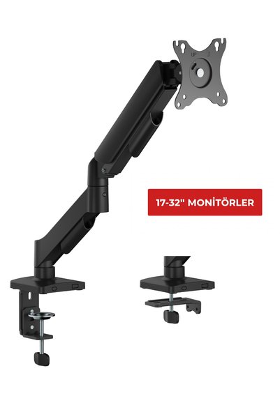 DarkRage 17-32 INÇ Tek Kollu Amortisörlü Monitör Kolu Ayarlanabilir Masa Kelepçeli Yaylı Tam Hareketli Monitör Standı Siyah
