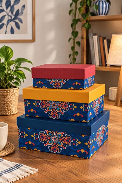KOLİX Διακοσμητικό κουτί δώρου 3 τεμαχίων Ethnic Model Premium Packaging Box