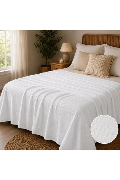 Pucioasa Pled tip vafe din bumbac 220x240cm, Alb