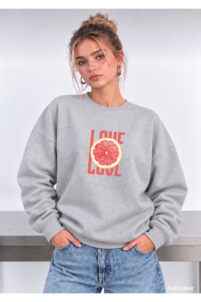 FUFLUNS Love Printed Oversized Women's Crewneck Sweatshirt