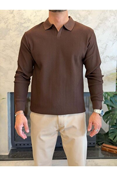 ECARTS Men's Relaxed Fit No-Closure Polo Sweater Bitter Brown Eca092