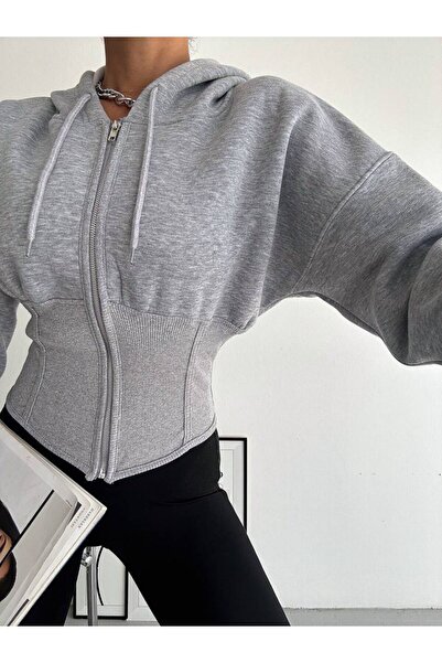 Dora Kemer Kadın Crop Kapüşonlu Hoodie