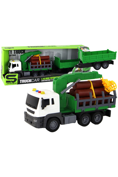 LEAN Camion cu remorcă cu macara, acționare prin fricțiune, sunete, Green Woo...