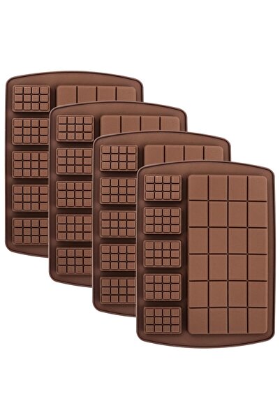 Generic Brand Set de 4 forme de silicon pentru ciocolată cu grilă, formă reut...