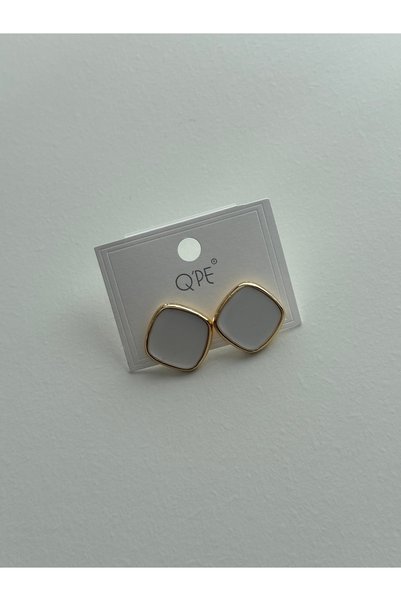shop White Enamel Square Form Earrings 2 cm