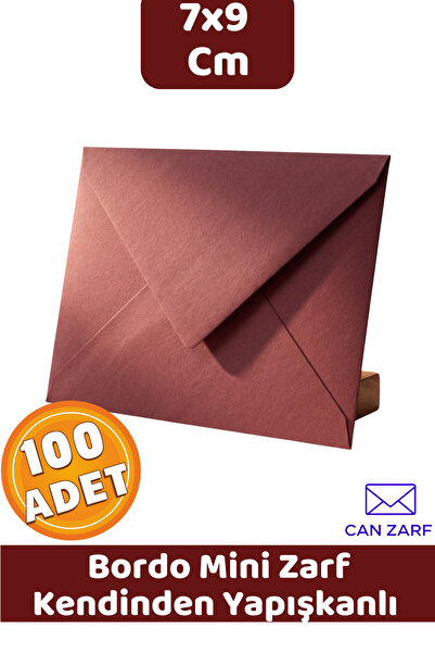 CAN ZARF 100 Adet Bordo 7x9 Cm Küçük Zarf 90 Gr. Kendinden Yapışkanlı Minik K...