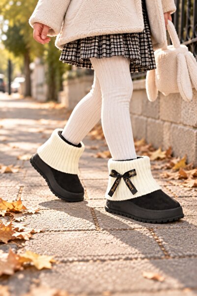 minibonito Girls' Knitted Detailed Furry Winter Boots – Warm and Comfortable ...