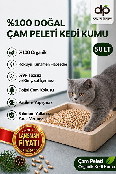 %100 Doğal Organik çam peleti kedi kumu katkısız 50 LT | Tozsuz çam kokulu