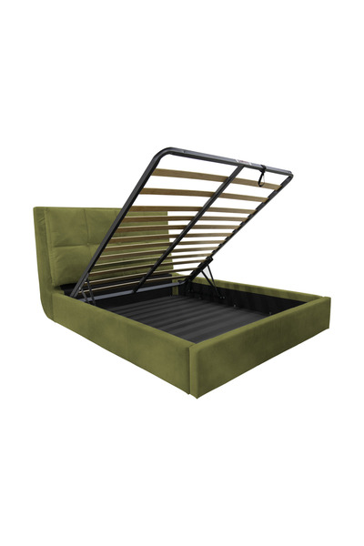 Timflex Pat Tapitat Rabatabil cu Lada Depozitare BOLD Catifea Verde olive