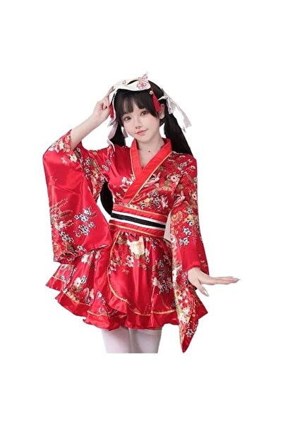 Funny Party Shop Costum kimono japonez pentru fete, roșu cu centură, 13-14 an...